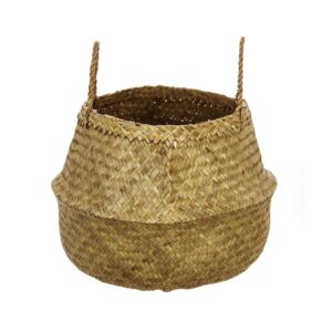 CESTA DE MIMBRE NATURAL PLEGABLE CON DOS ASAS, Ø33 x 33 cm