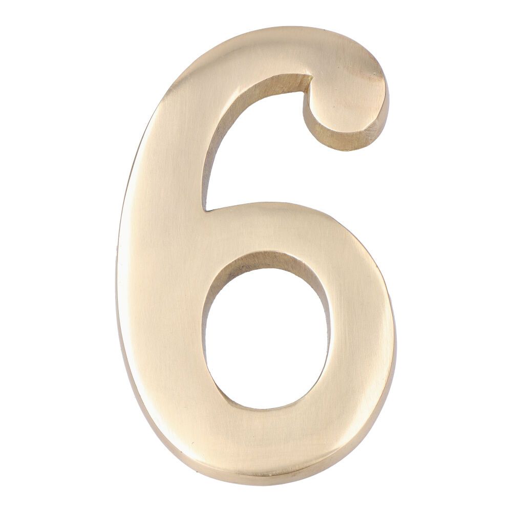 NÚMERO 6, DE LATÓN CON ACABADO PULIDO Y FIJACIÓN INVISIBLE, 10 cm