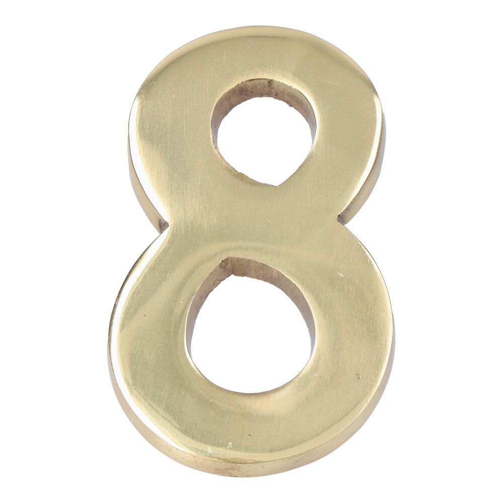NÚMERO 8, DE LATÓN CON ACABADO PULIDO Y FIJACIÓN INVISIBLE, 10 cm