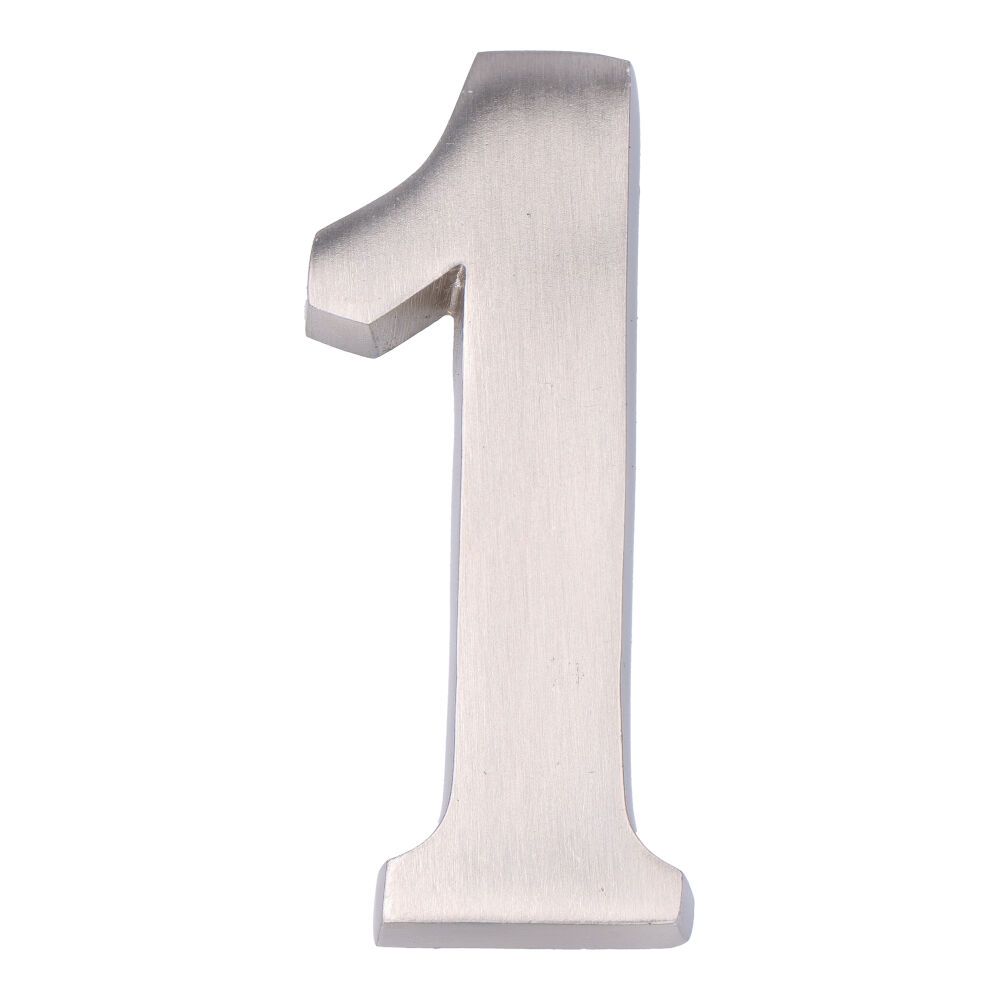 NÚMERO 1, DE NÍQUEL CON ACABADO MATE Y FIJACIÓN INVISIBLE, 10 cm