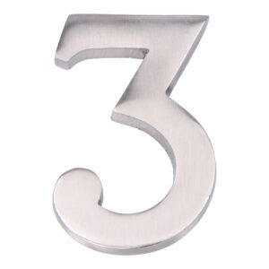 NÚMERO 3, DE NÍQUEL CON ACABADO MATE Y FIJACIÓN INVISIBLE, 10 cm