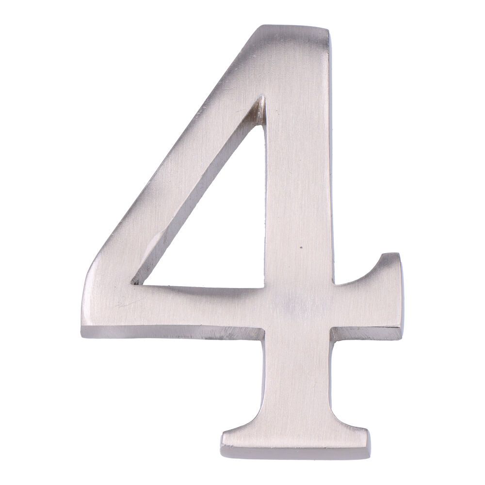 NÚMERO 4, DE NÍQUEL CON ACABADO MATE Y FIJACIÓN INVISIBLE, 10 cm