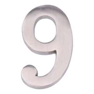 NÚMERO 9, DE NÍQUEL CON ACABADO MATE Y FIJACIÓN INVISIBLE, 10 cm