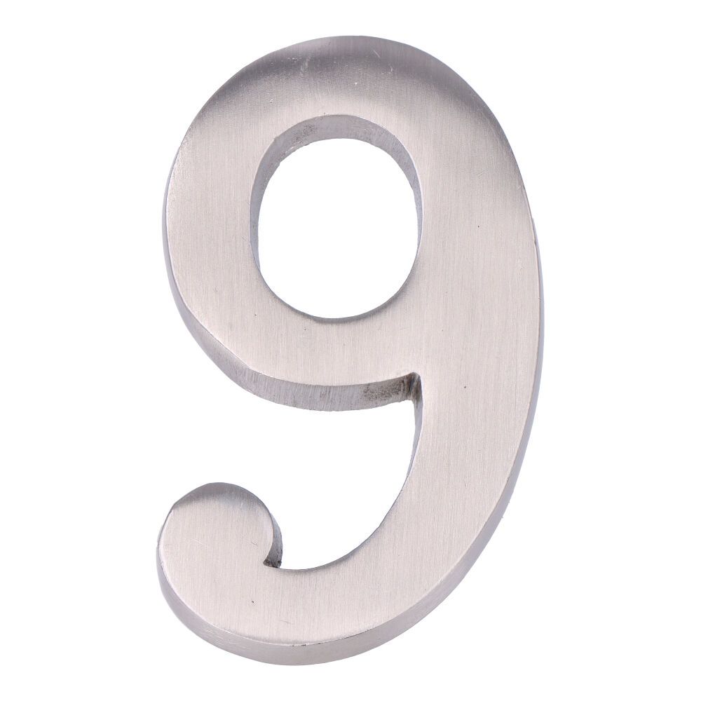 NÚMERO 9, DE NÍQUEL CON ACABADO MATE Y FIJACIÓN INVISIBLE, 10 cm