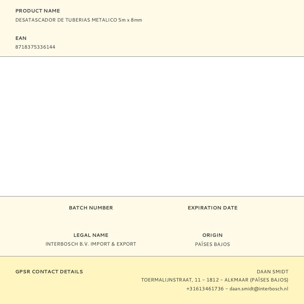 DESATASCADOR DE TUBERIAS METALICO FLEXIBLE, 5 m x 8 mm - Imagen 2