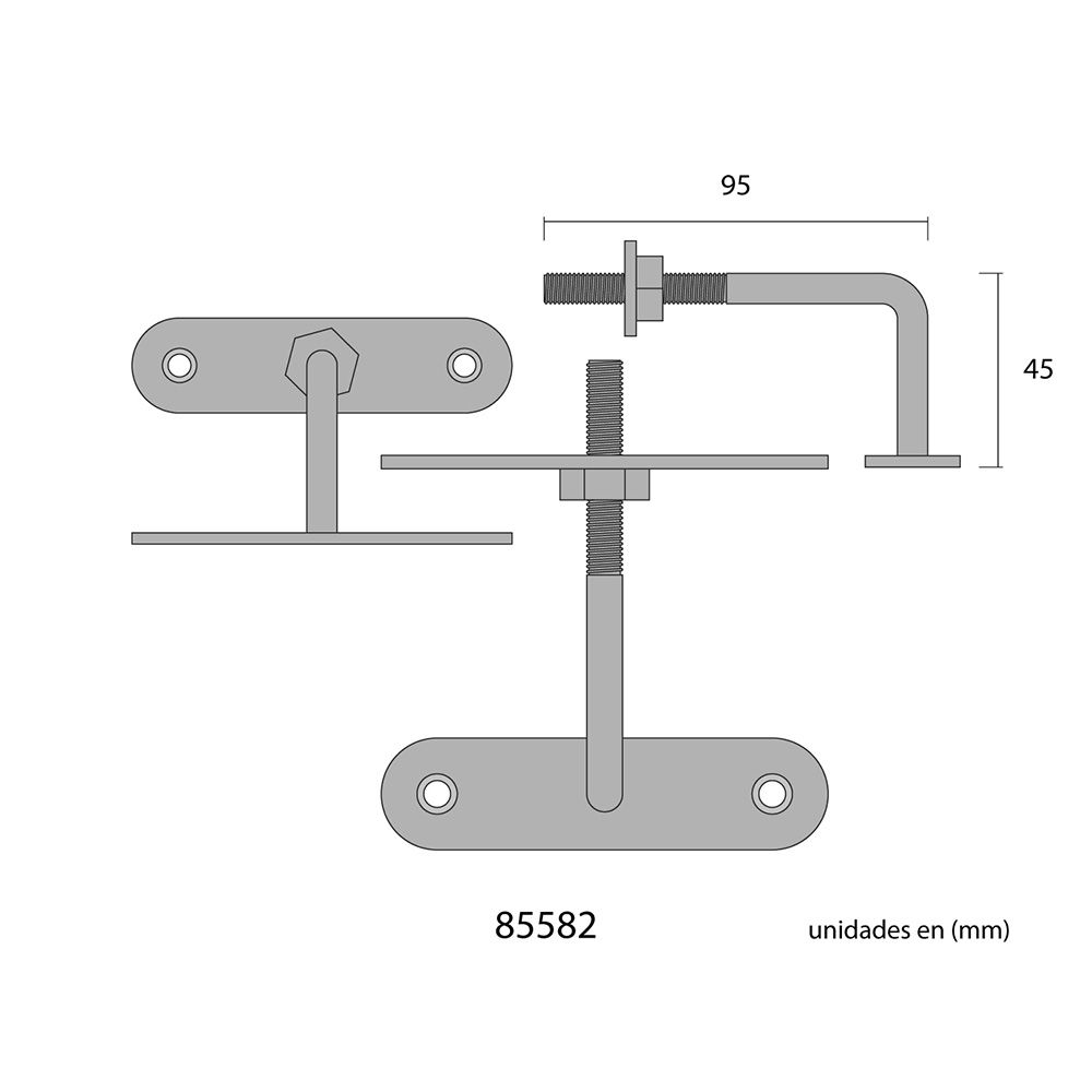 SOPORTE BARANDILLA REGULABLE ZINC CROMADO - Imagen 2