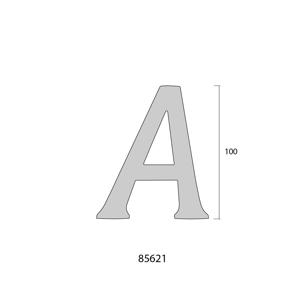 LETRA A, DE LATÓN CON ACABADO PULIDO Y FIJACIÓN INVISIBLE, 10 cm - Imagen 3