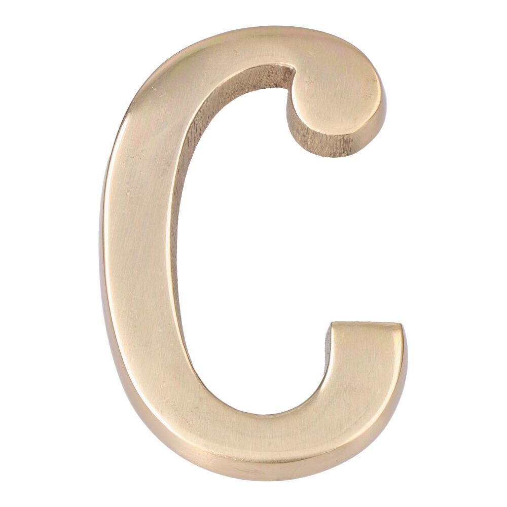 LETRA C, DE LATÓN CON ACABADO PULIDO Y FIJACIÓN INVISIBLE, 10 cm