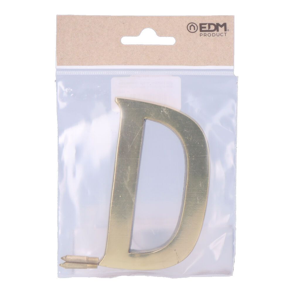 LETRA D, DE LATÓN CON ACABADO PULIDO Y FIJACIÓN INVISIBLE, 10 cm - Imagen 2