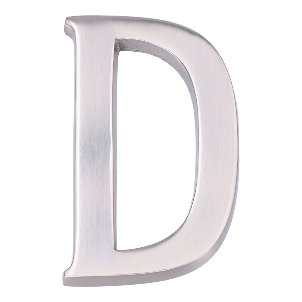 LETRA D, DE NÍQUEL CON ACABADO MATE Y FIJACIÓN INVISIBLE, 10 cm