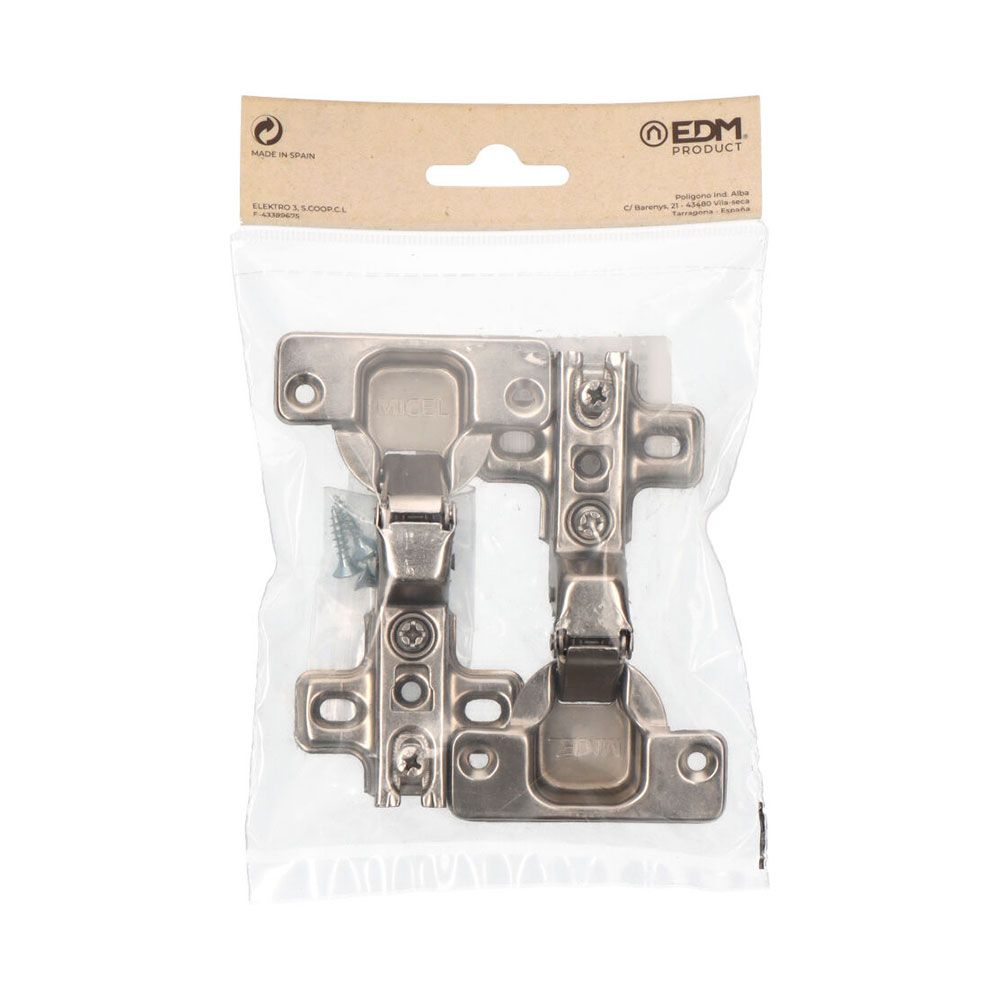 BISAGRA CAZOLETA, SUPER ACODADA, MODELO BC02, DE ACERO CON ACABADO ZINCADO, 35 mm, 2 uds, BLISTER - Imagen 2