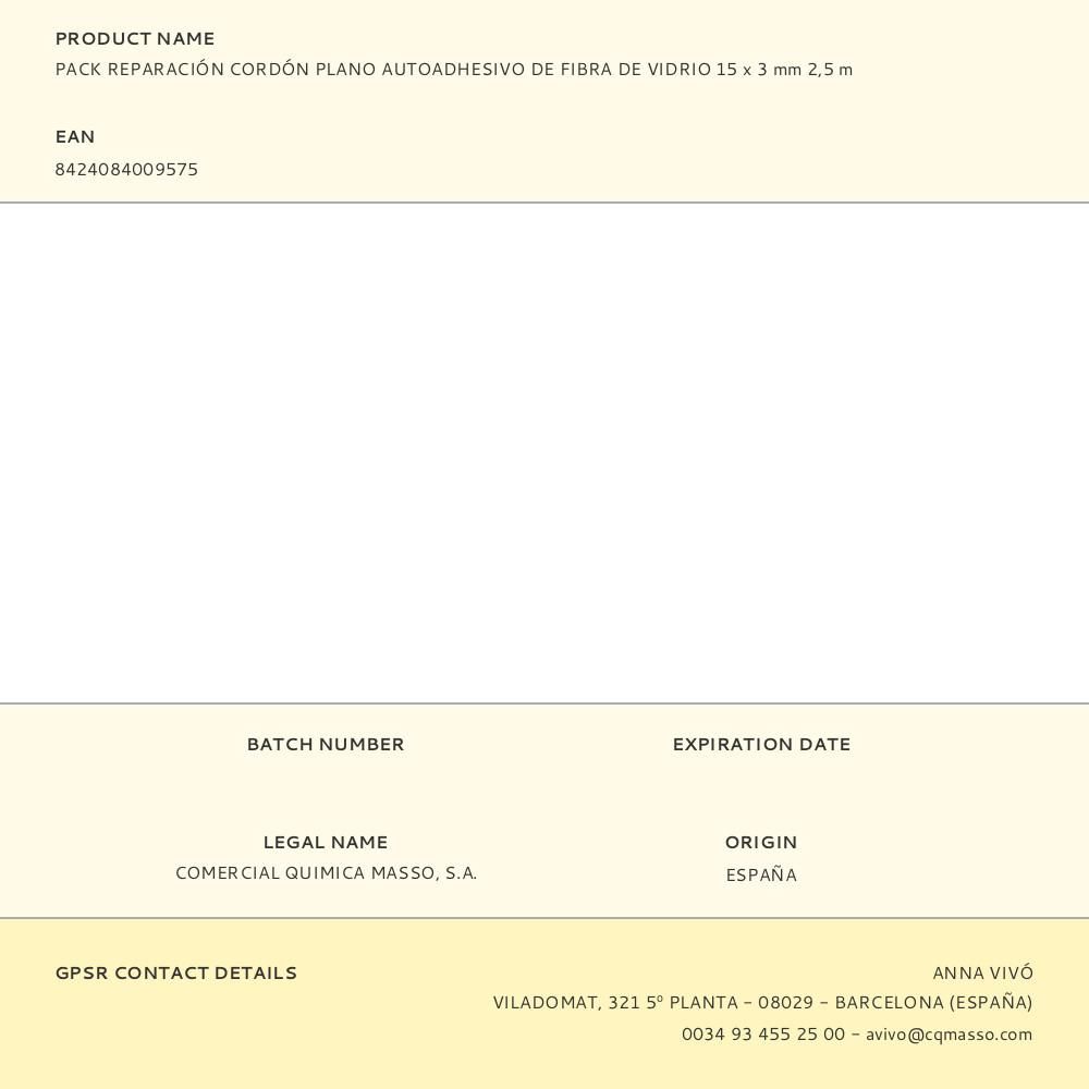 PACK REPARACIÓN CORDÓN PLANO AUTOADHESIVO DE FIBRA DE VIDRIO 15 x 3 mm 2,5 m - Imagen 2
