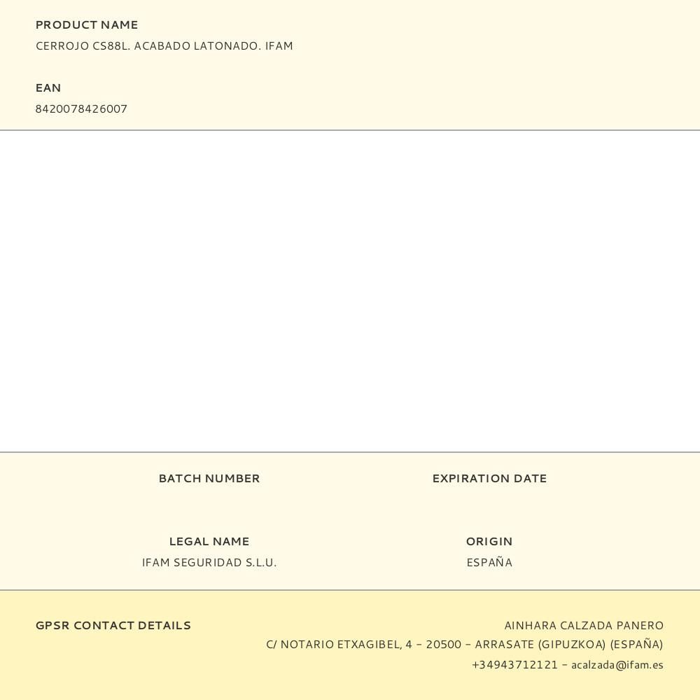 CERROJO CS88L. ACABADO LATONADO. IFAM - Imagen 4