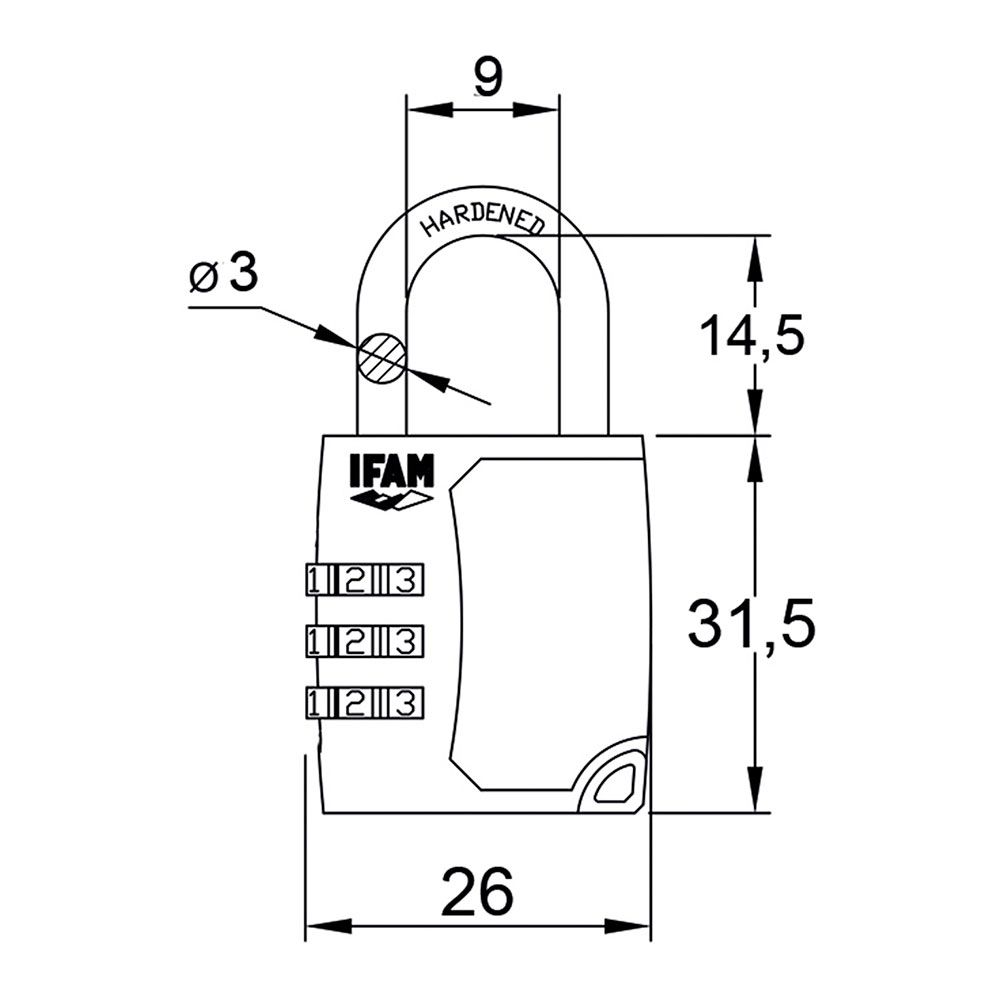 CANDADO C25S ZINC 26mm. ARCO Ø3mm CON COMBINACIÓN IFAM - Imagen 4