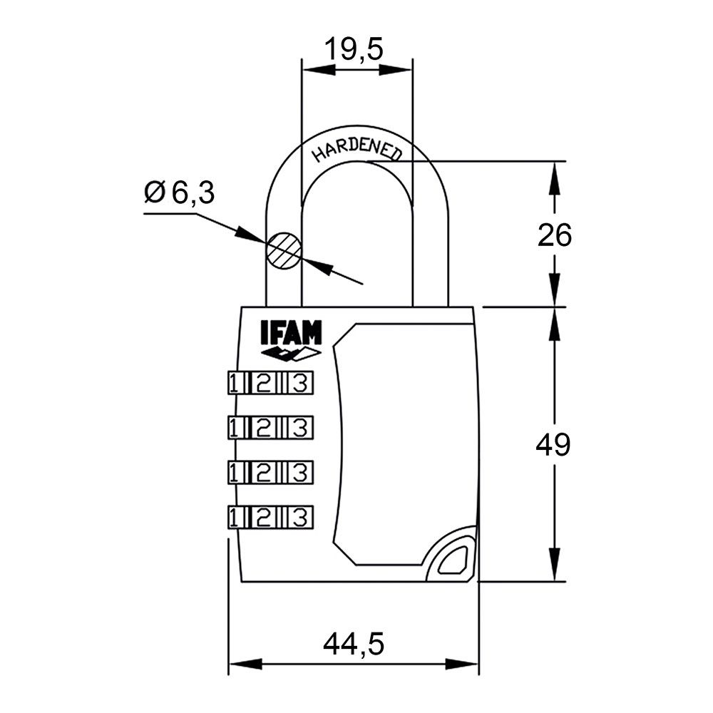 CANDADO C45S ZINC 44,5mm. ARCO Ø6,3mm CON COMBINACIÓN IFAM - Imagen 5