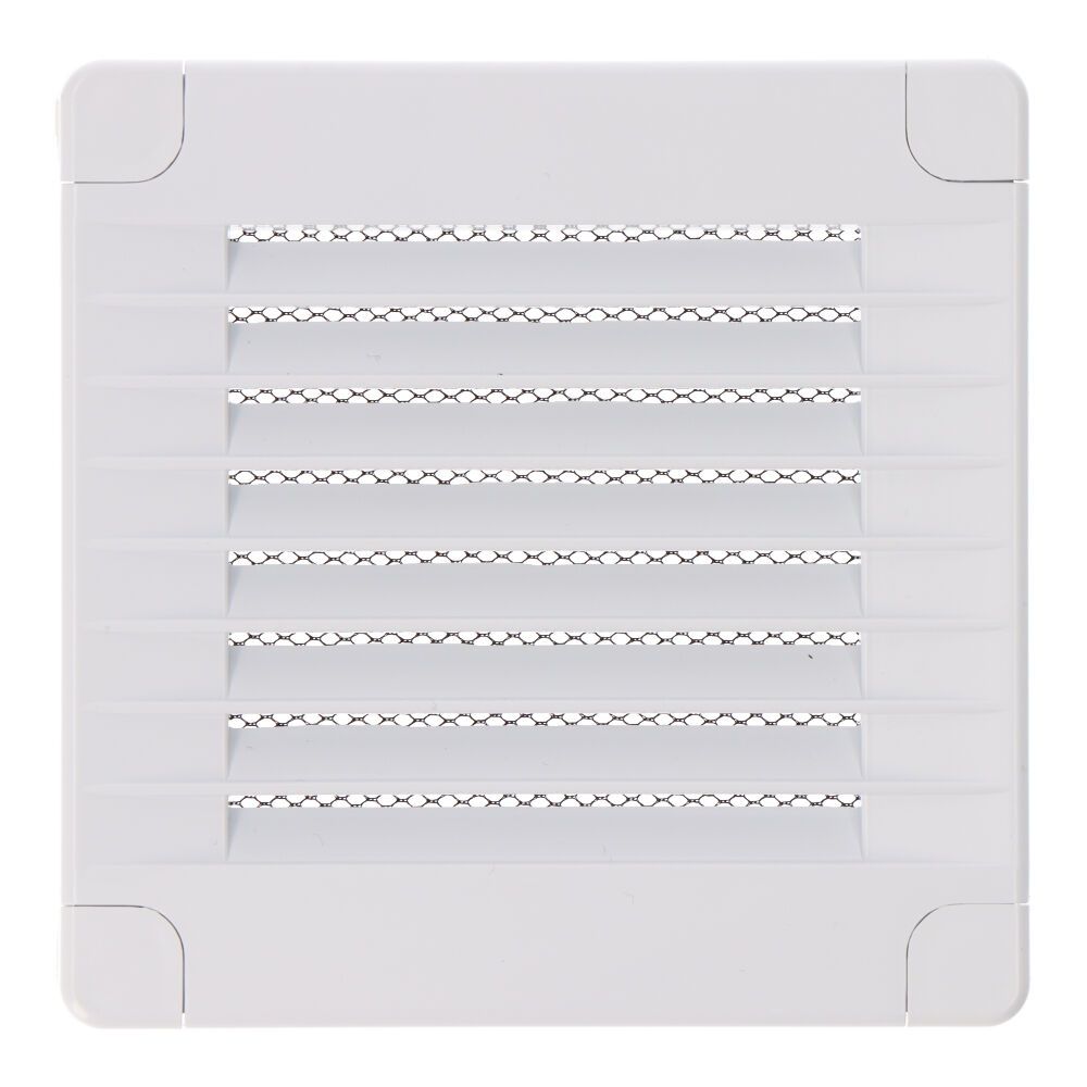 REJILLA VENTILACIÓN CUADRADA CON TAPONES Y MOSQUITERA 100x100x7mm ABS BLANCA