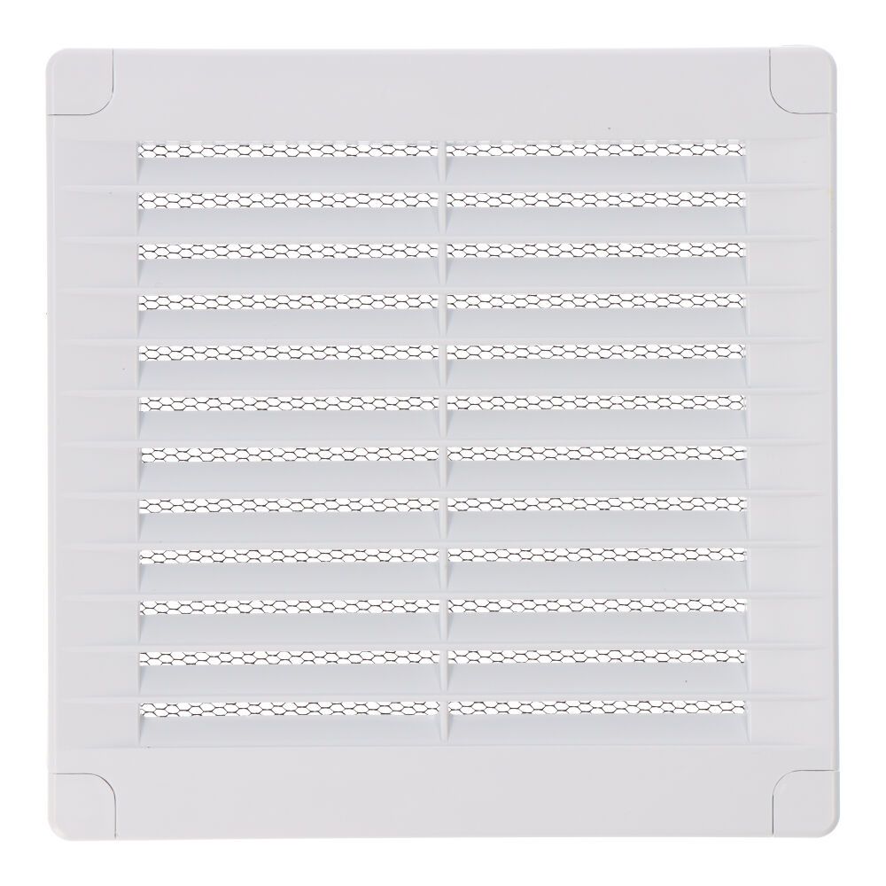 REJILLA VENTILACIÓN CUADRADA CON TAPONES Y MOSQUITERA 150x150x7mm ABS BLANCA