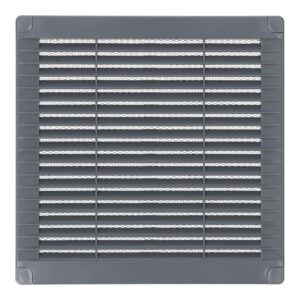 REJILLA VENTILACIÓN CUADRADA CON TAPONES Y MOSQUITERA 200x200x7mm ABS GRIS
