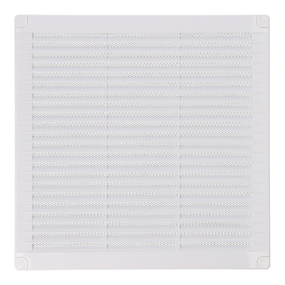 REJILLA VENTILACIÓN CUADRADA CON TAPONES Y MOSQUITERA 250x250x7mm ABS BLANCA