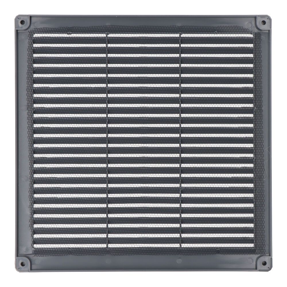 REJILLA VENTILACIÓN CUADRADA CON TAPONES Y MOSQUITERA 250x250x7mm ABS GRIS - Imagen 2