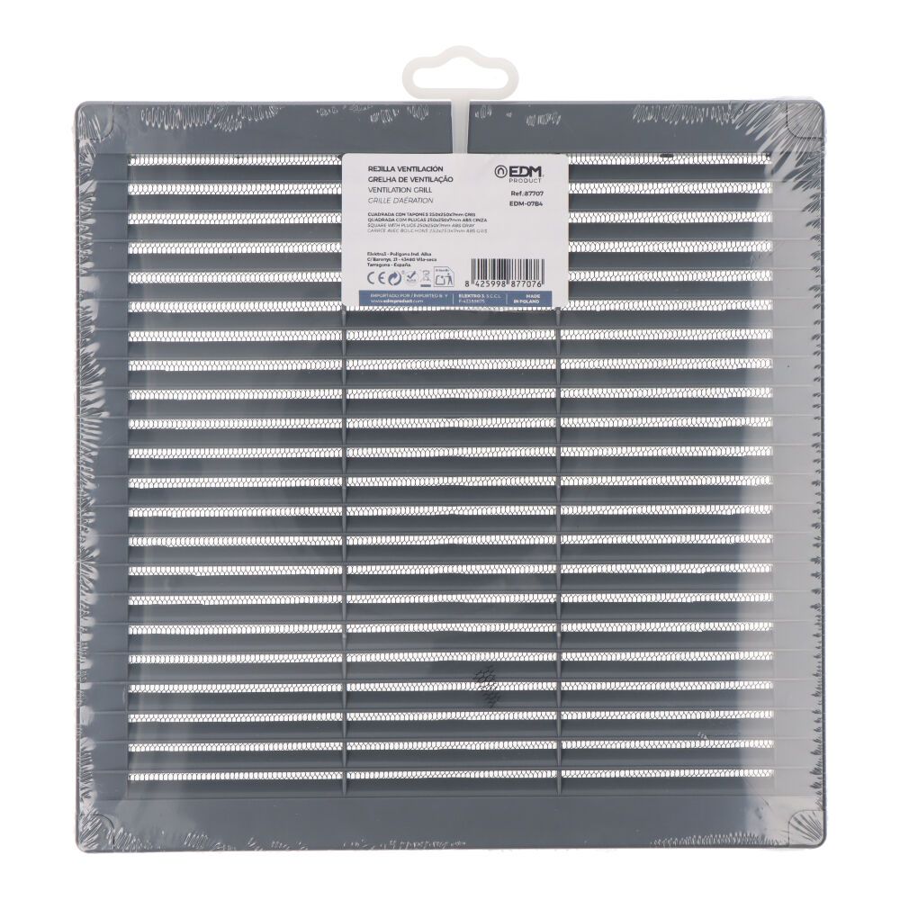 REJILLA VENTILACIÓN CUADRADA CON TAPONES Y MOSQUITERA 250x250x7mm ABS GRIS - Imagen 3