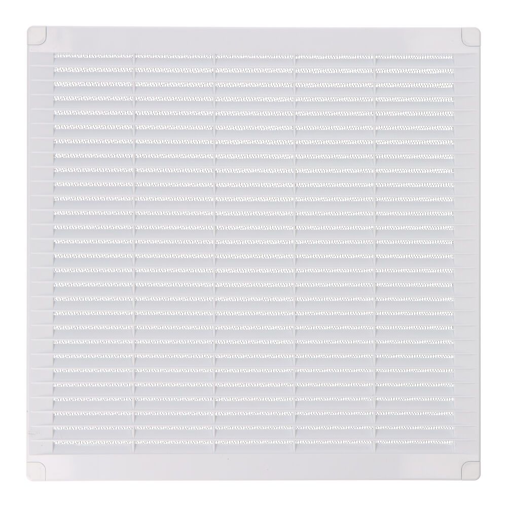 REJILLA VENTILACIÓN CUADRADA CON TAPONES Y MOSQUITERA 300x300x7mm ABS BLANCA