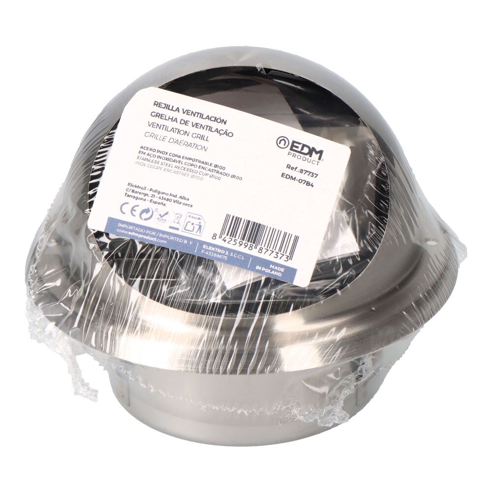 REJILLA VENTILACIÓN ACERO INOX COPA EMPOTRABLE Ø100 mm - Imagen 4