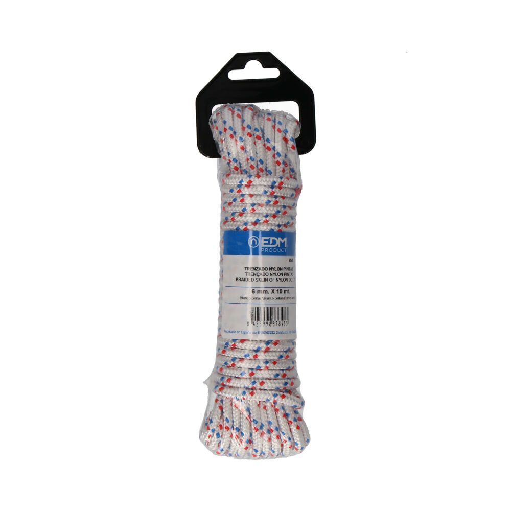 CUERDA TRENZADA BLANCA CON PINTAS NYLON, CALIBRE 6 mm x 10 m - Imagen 2