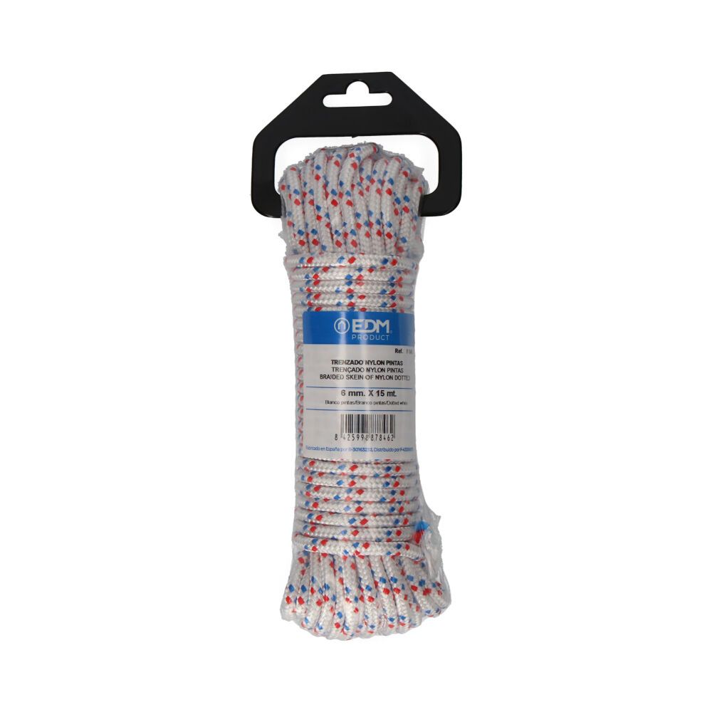 CUERDA TRENZADA BLANCA CON PINTAS NYLON, CALIBRE 6 mm x 15 m - Imagen 2