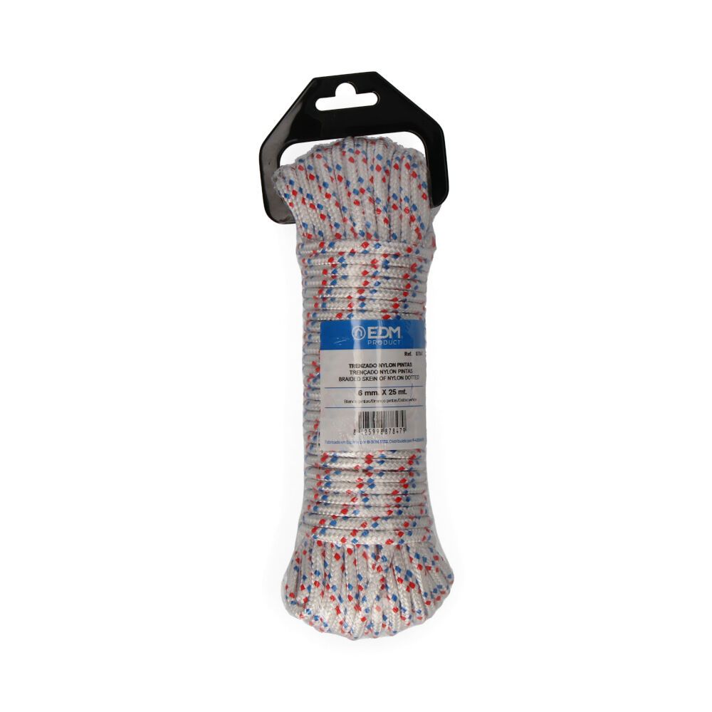 CUERDA TRENZADA BLANCA CON PINTAS NYLON, CALIBRE 6 mm x 25 m - Imagen 2