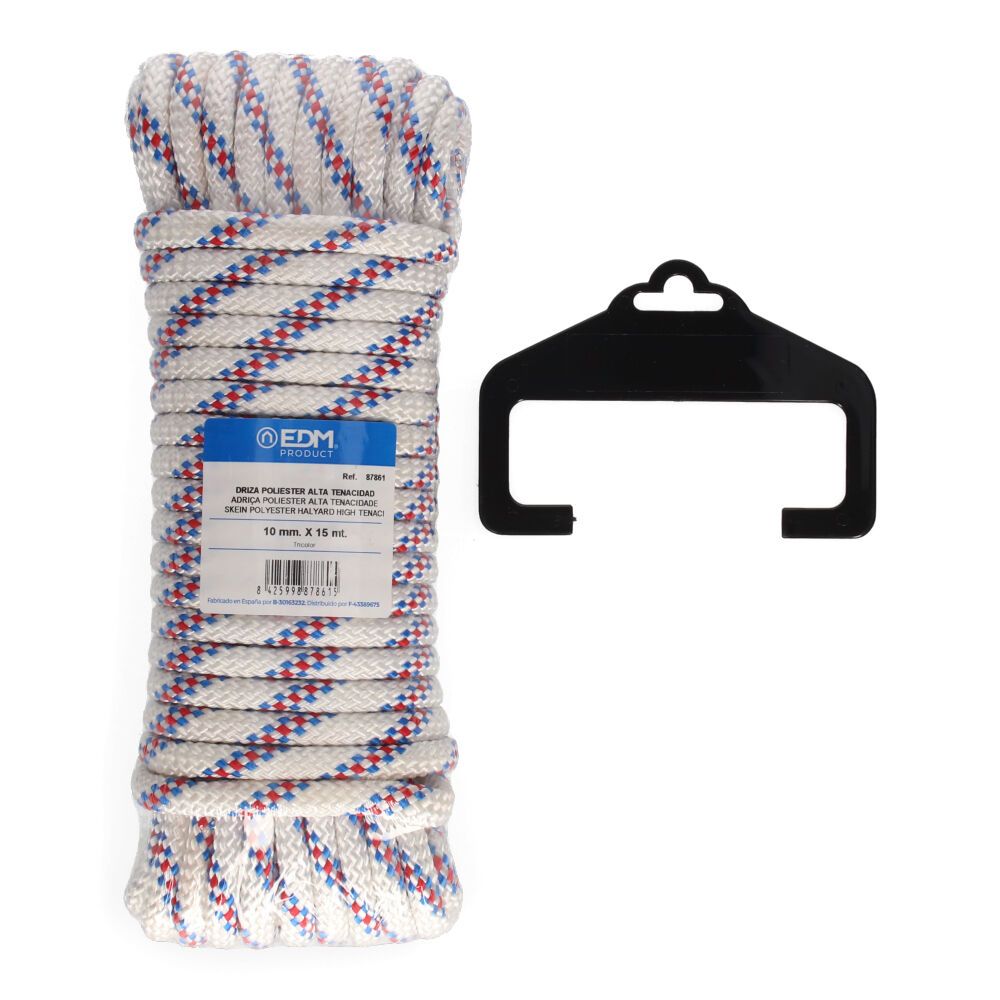 CUERDA DRIZA POLIESTER ALTA TENACIDAD TRICOLOR. CALIBRE 10 mm x 15 m