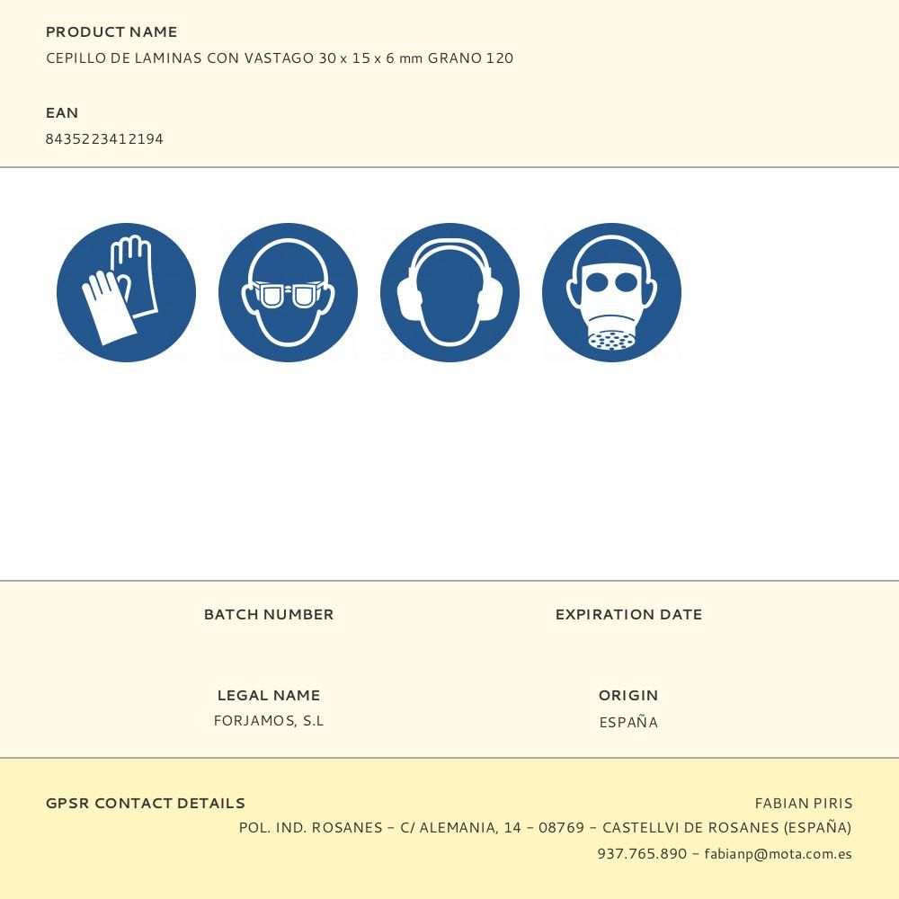 CEPILLO DE LAMINAS CON VASTAGO 30 x 15 x 6 mm GRANO 120 - Imagen 2