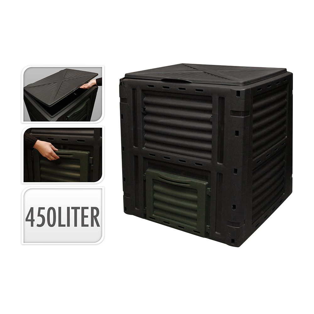 CAJA DE COMPOSTAJE COLOR NEGRO 450 L 80 x 80 x 81 cm