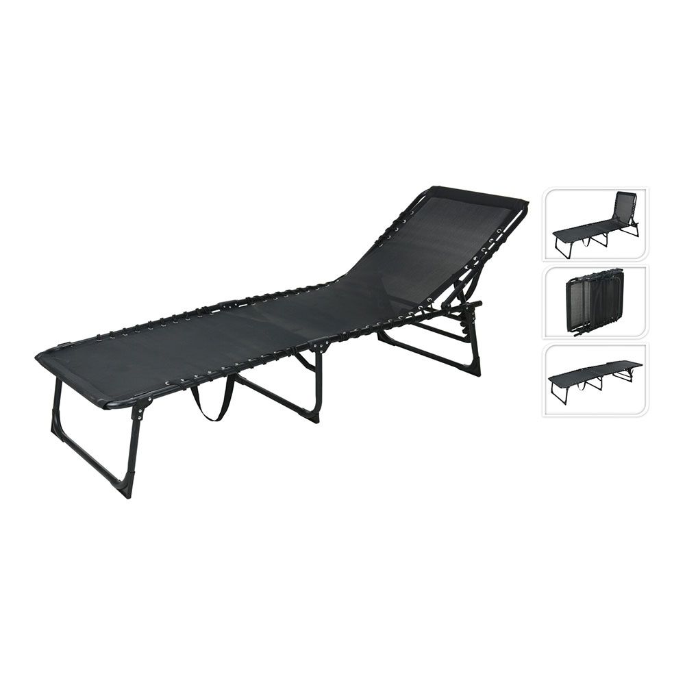 TUMBONA PLEGABLE METÁLICA COLOR NEGRO 190 x 56 x 86 cm