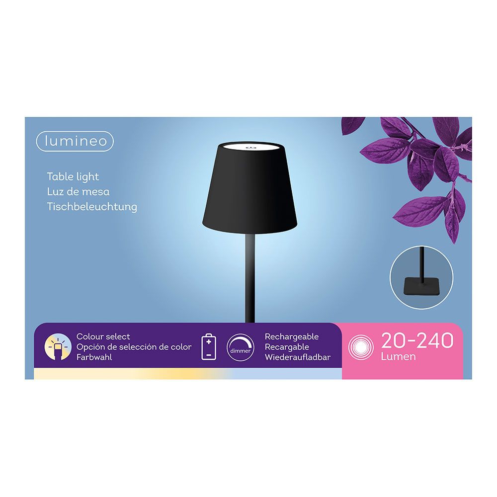 LÁMPARA LED DE MESA REGARCABLE PARA EXTERIOR Y INTERIOR COLOR 27 cm NEGRO - Imagen 2