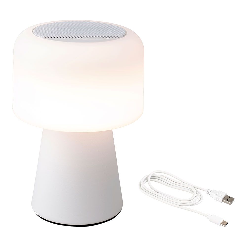 LÁMPARA LED CON ALTAVOZ BLUETOOTH RECARGABLE PARA EXTERIOR Y INTERIOR COLOR BLANCO 22,5 cm