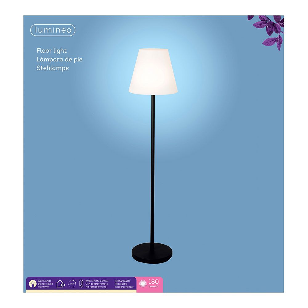LÁMPARA DE PIE PARA EXTERIOR Y INTERIOR RECARGABLE CON MANDO A DISTANCIA COLOR BLANCO Y NEGRO 150 cm - Imagen 2