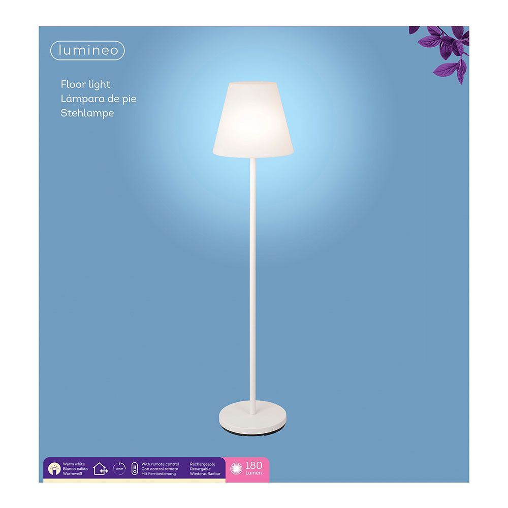 LÁMPARA DE PIE PARA EXTERIOR Y INTERIOR RECARGABLE CON MANDO A DISTANCIA COLOR BLANCO 150 cm - Imagen 2