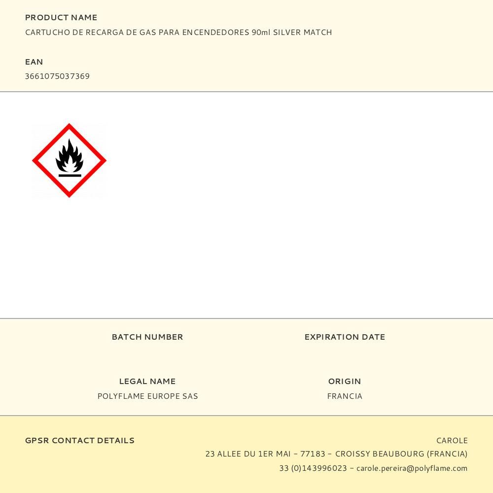 CARTUCHO DE RECARGA DE GAS PARA ENCENDEDORES 90ml SILVER MATCH - Imagen 2