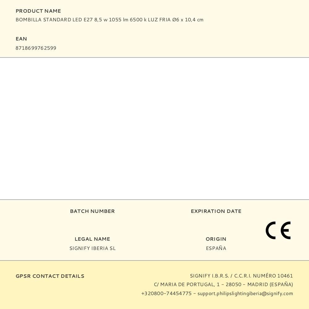 BOMBILLA STANDARD LED E27 8,5 w 1055 lm 6500 k LUZ FRIA Ø6 x 10,4 cm - Imagen 3