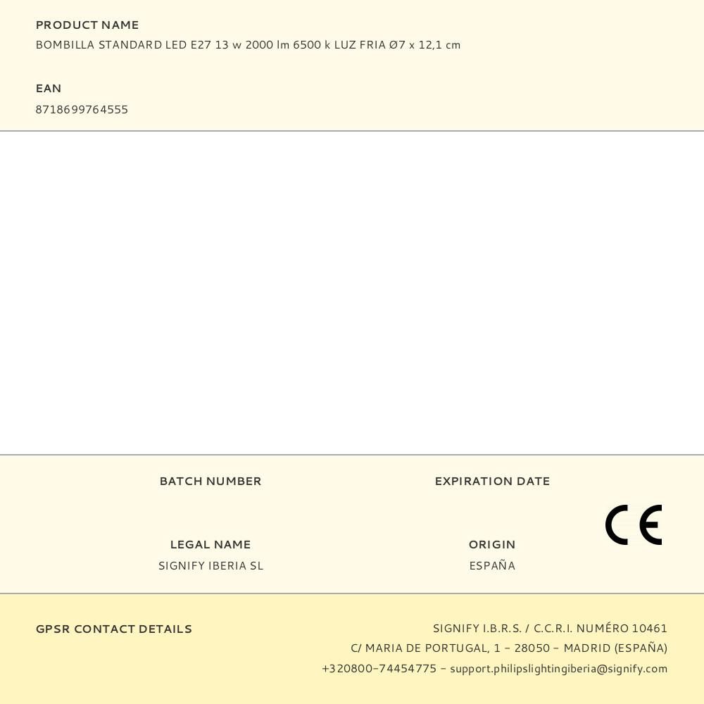 BOMBILLA STANDARD LED E27 13 w 2000 lm 6500 k LUZ FRIA Ø7 x 12,1 cm - Imagen 3