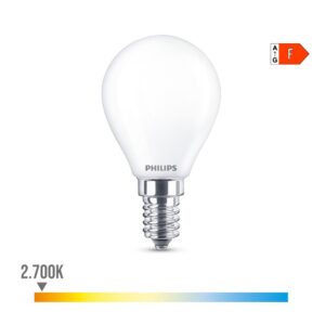BOMBILLA ESFERICA LED E14 4,3 w 470 lm 2700 k LUZ CALIDA Ø4,5 x 8,2 cm