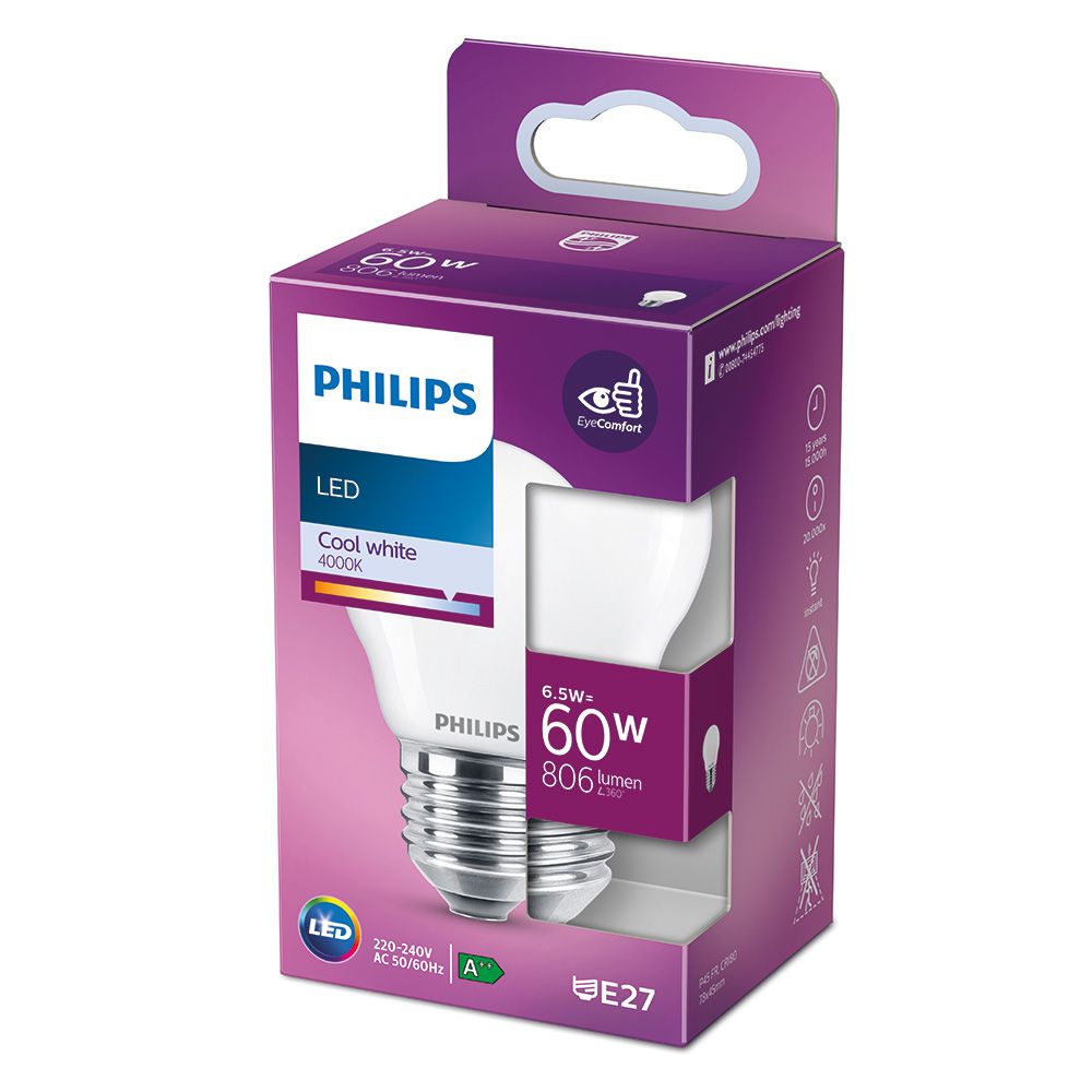 BOMBILLA ESFERICA LED E27 6,5 w 806 lm 4000 k LUZ DIA Ø4,5 x 7,8 cm - Imagen 2
