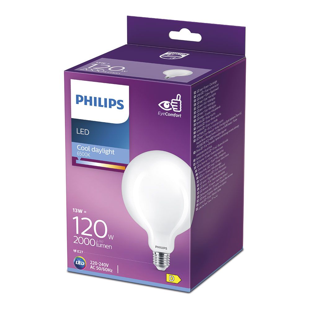 BOMBILLA GLOBO LED E27 13 W 2000 lm 6500 K LUZ FRÍA Ø12,4 x 17,7 cm - Imagen 2