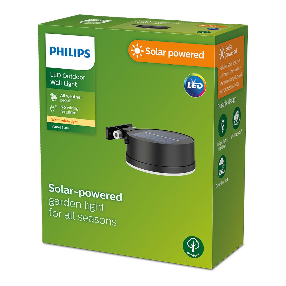 APLIQUE SOLAR REDONDO, IP 44 1,5W, 200Im 2700K, LUZ CÁLIDA, MEDIDAS: 11,2x4,6x14,1cm. PHILIPS - Imagen 3