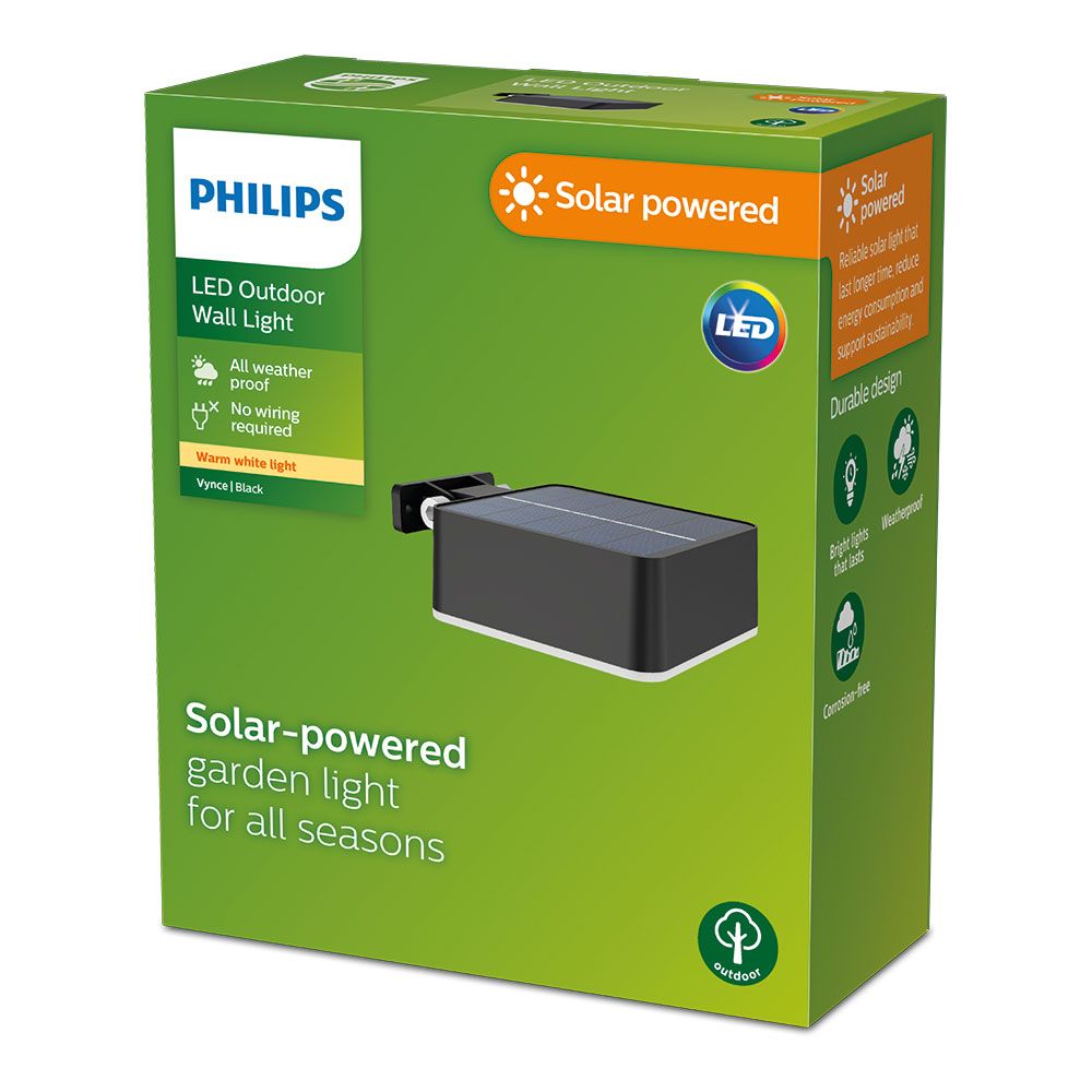 APLIQUE SOLAR CUADRADO, IP 44 1,5W, 200Im 2700K, LUZ CÁLIDA, MEDIDAS: 10,5x4,6x13,6cm. PHILIPS - Imagen 3