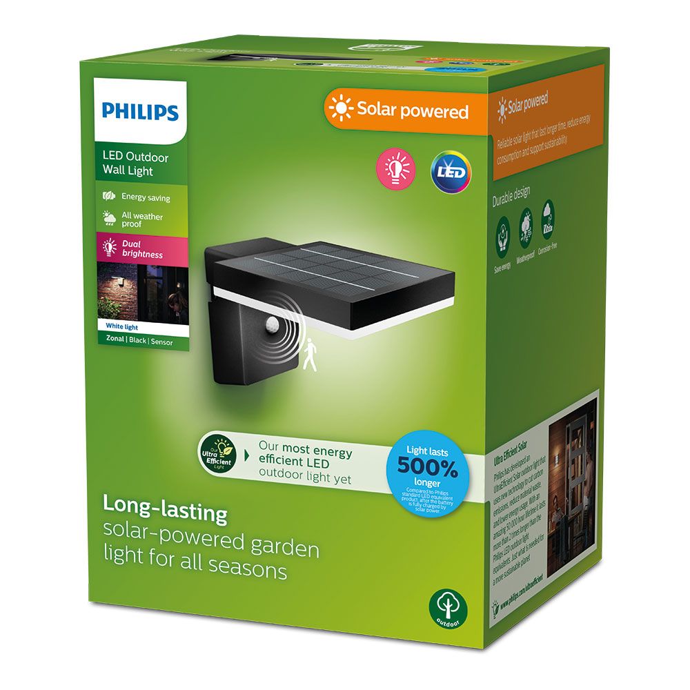 APLIQUE SOLAR MURAL CUADRADO ULTRAEFICIENTE,IP44 1,3W, 250Im 3000K, LUZ CÁLIDA, PHILIPS - Imagen 3