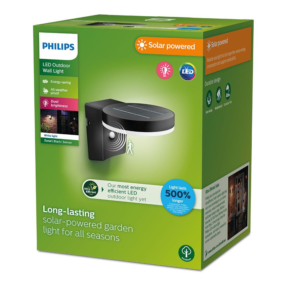 APLIQUE SOLAR MURAL REDONDO ULTRAEFICIENTE,IP44 1,3W, 250Im 3000K, LUZ CÁLIDA. PHILIPS - Imagen 3