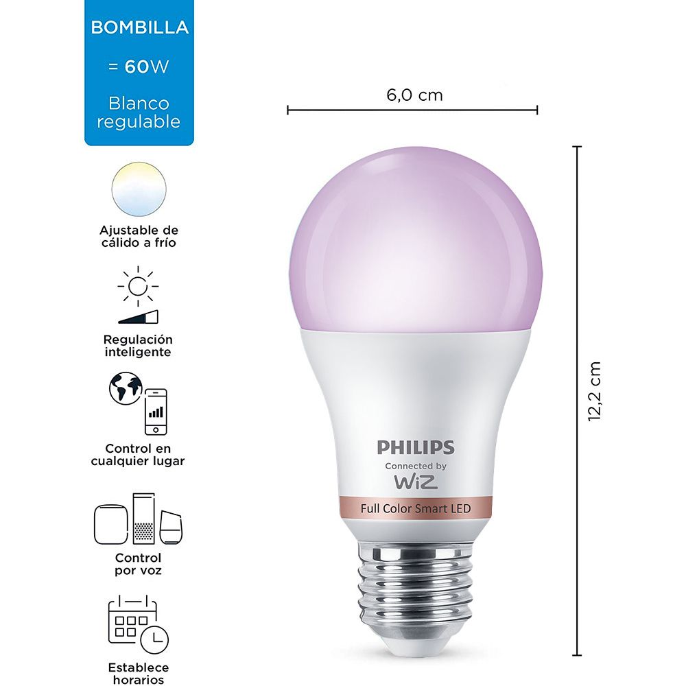 BOMBILLA INTELIGENTE STANDARD E27 8,5 w 806 lm 2200-6500 k FULL COLORS - Imagen 3