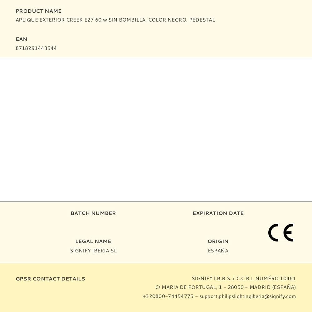 APLIQUE EXTERIOR CREEK E27 60 w SIN BOMBILLA, COLOR NEGRO, PEDESTAL - Imagen 3